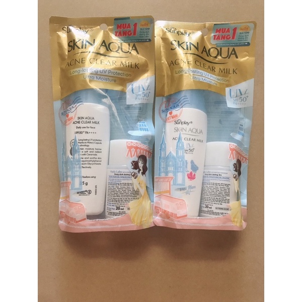 Kem chống nắng Sunplay Skin Aqua Acnes Clear Milk SPF50 PA+++,nắp xanh 20ml