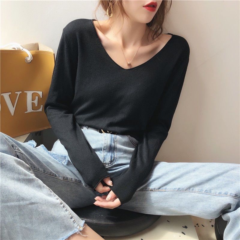 Áo sweater dáng rộng tay dài cổ chữ V trẻ trung thời trang cho nữ | BigBuy360 - bigbuy360.vn