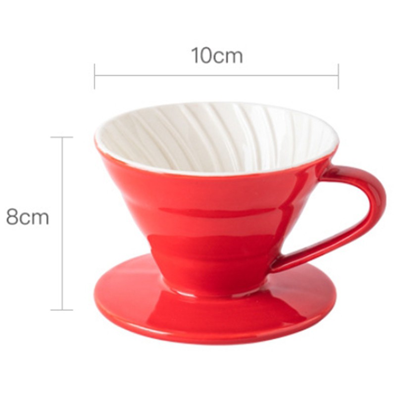 Colorful Coffee Maker Screw Thread Inside Ceramic Coffee Dripper Coffee Brewer Drip Cup for 1-2 People Red