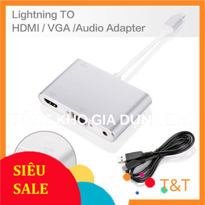 Cáp nối iPhone với đầu dây HDMI hoặc VGA Lightning to HDMI và VGA Audio để xem máy chiếu tivi cáp HDMI cho iphone