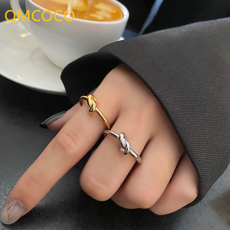 Nhẫn Bạc QMCOCO Thắt Nút Họa Tiết Hình Học Tối Giản Sáng Tạo Thời Trang Cho Nữ