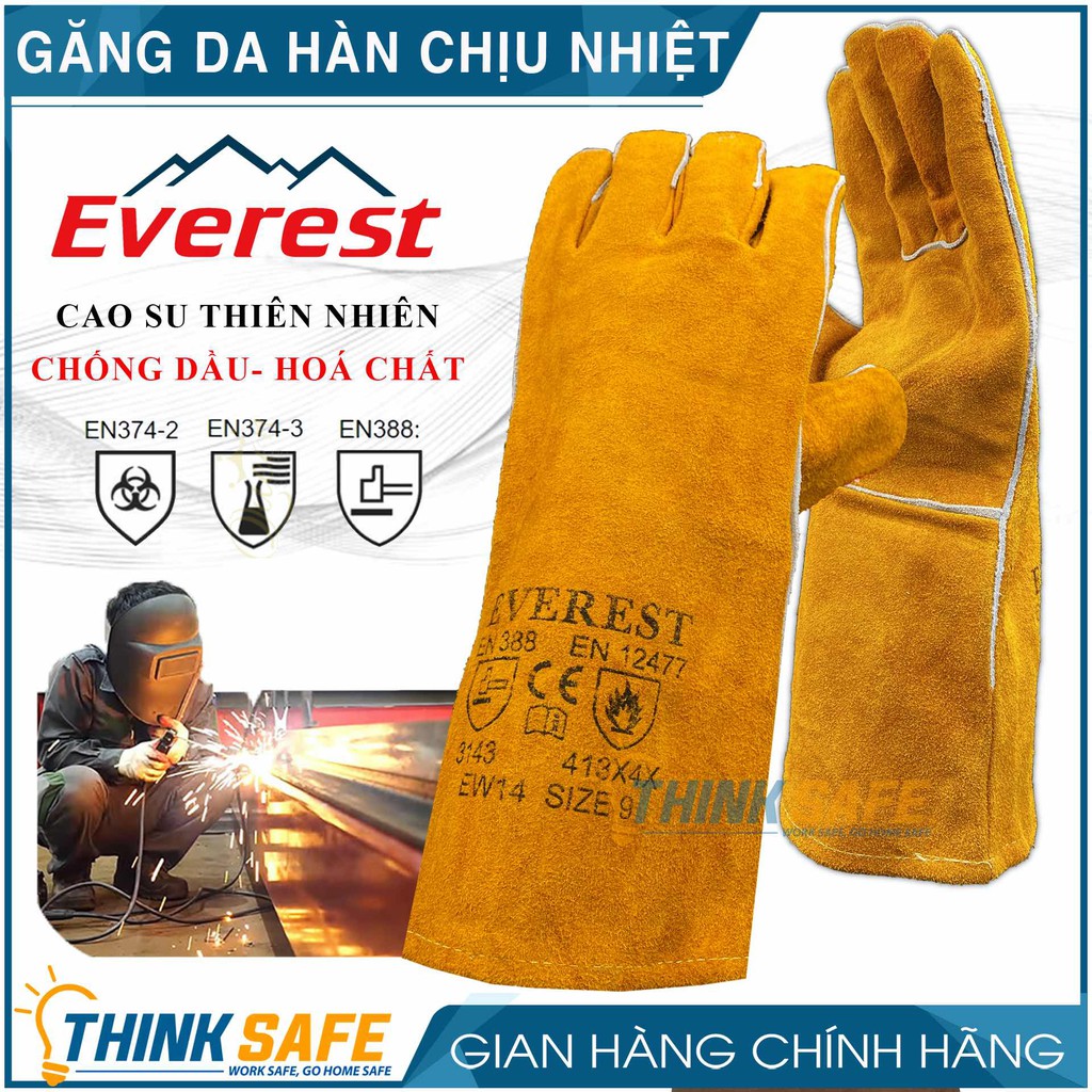 Găng tay da hàn Everest EW14 bao tay chống cháy, chịu nhiệt/ tia lửa văng bắn chuyên dùng hàn que - Bảo Hộ Thinksafe