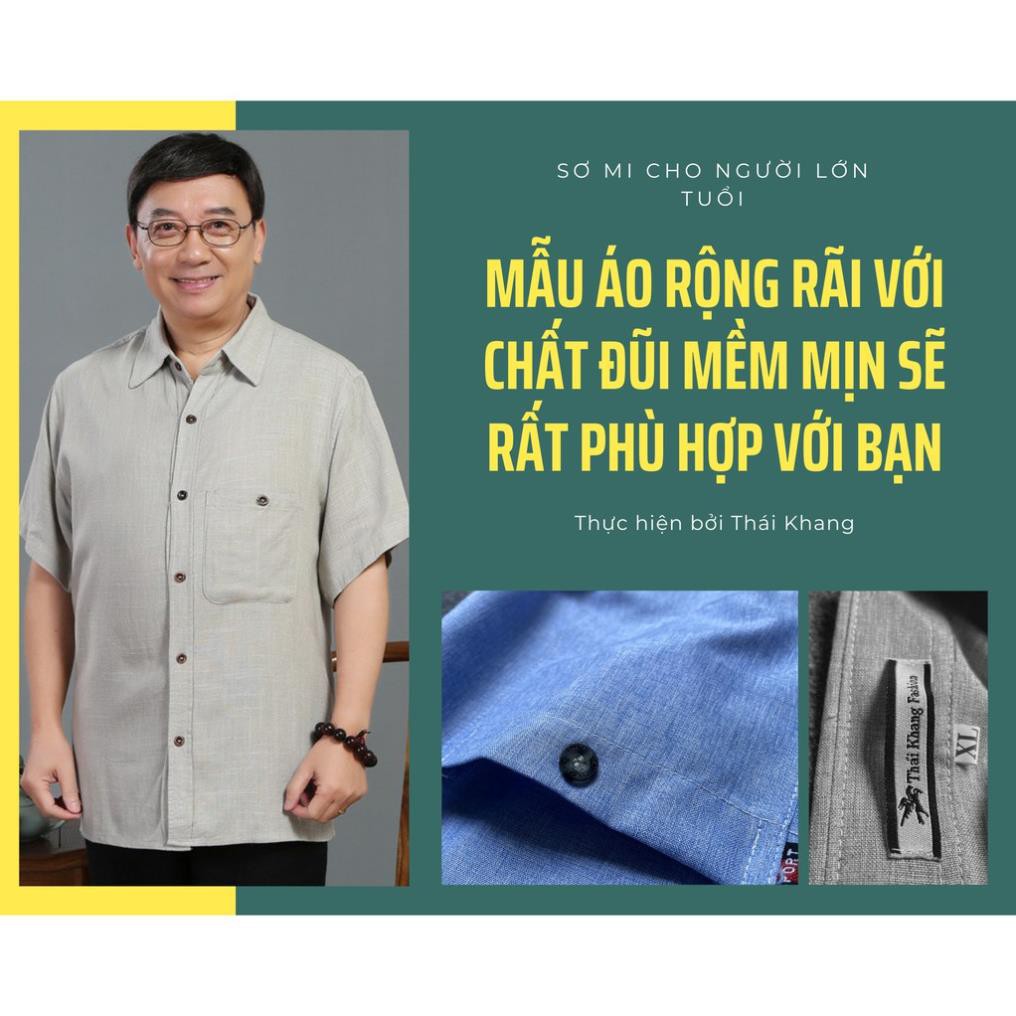 Áo sơ mi đũi nam tay ngắn trung niên SIÊU MÁT mặc thoải mái loại áo sơ mi cho người lớn tuổi trơn  ཾ