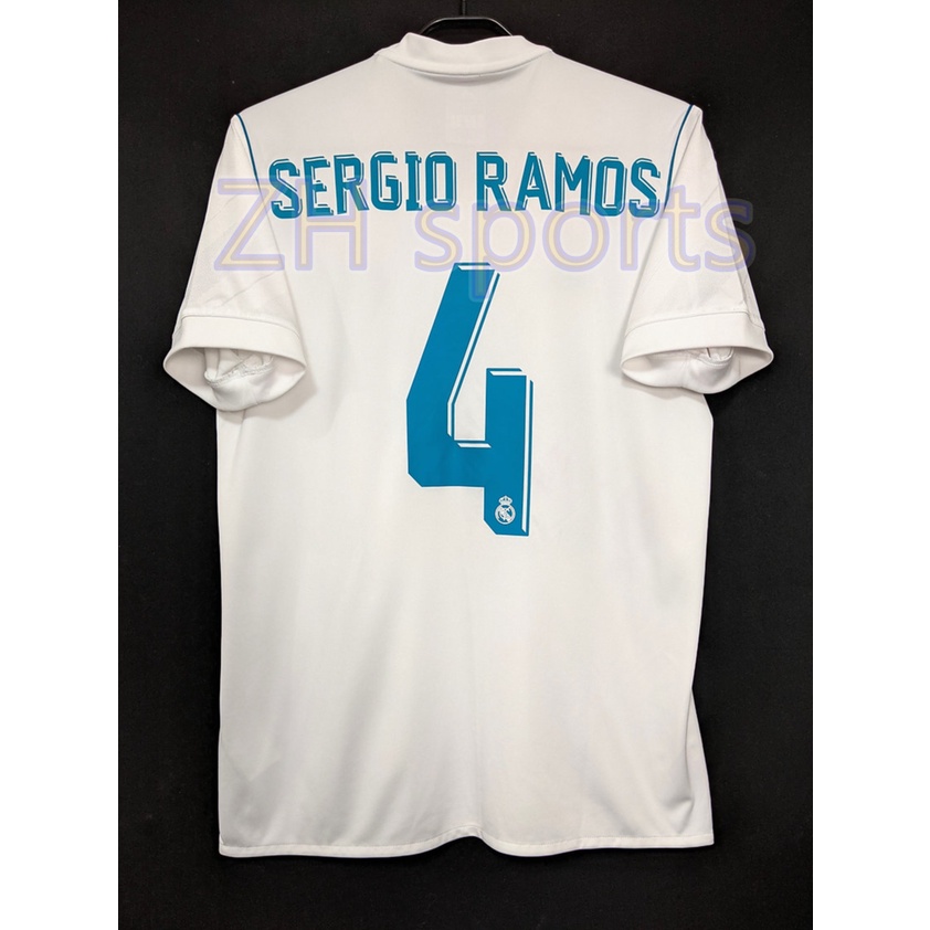 Áo Thun Bóng Đá Đội Real Madrid 17/18 SERGIO RAMOS 4 RONALDO 7 BENZEMA 9 Phong Cách Thể Thao 2017/2018