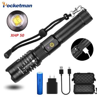 Đèn Pin 6000 Lumens XHP50 Mạnh Nhất đèn Pin 18650 Sạc USB Săn Bắn Cắm Trại Câu Cá