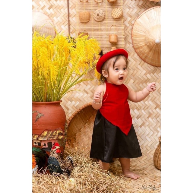 Set yếm nhung đỏ 3 chi tiết