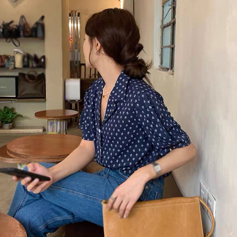 Áo Sơ Mi Chiffon Tay Ngắn Dáng Rộng In Họa Tiết Hoa Thời Trang Mùa Hè Xinh Xắn Cho Nữ