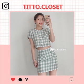 Set Croptop + Chân Váy Caro Màu Pastel - Titto Closet