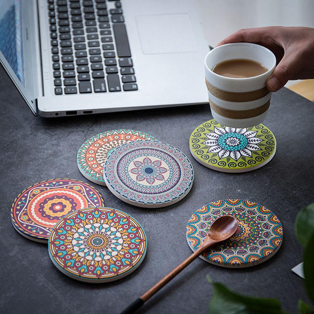 Tấm Lót Bàn Ăn Bằng Gốm In Họa Tiết Hoa Mandala Chống Trượt Siêu Bền Tiện Dụng