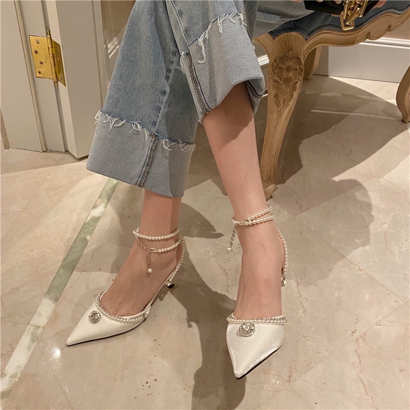 Guốc đính đá to quai ngọc cao 7cm