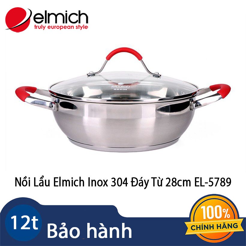 Nồi Lẩu Elmich Inox 304 Đáy Từ 28cm EL-5789 nhập khẩu chính hãng, bảo hành 60 tháng