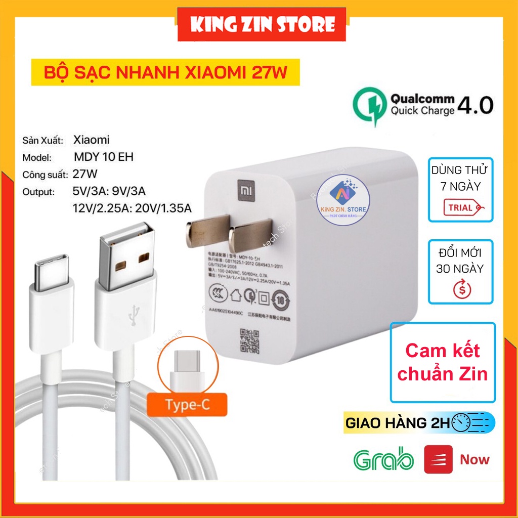 Củ sạc nhanh dành cho Xiaomi (27W) Quick Charge 3.0 Turbo mã MDY-10-EH Chính Hãng - Zin bóc máy