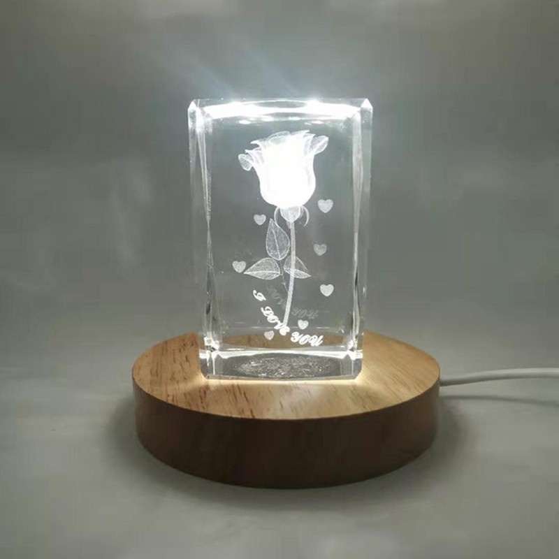 SPMH Handmade Wood  Resin Art Dispaly Base 3 Colors LED Light 3D Crystals Glass Ornament Night Lamp Base Stand