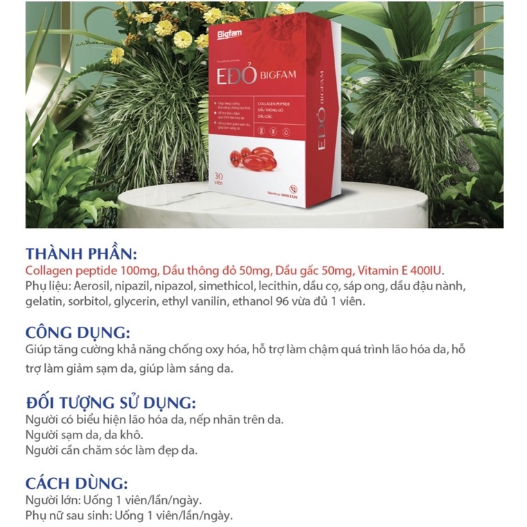 E Đỏ BIGFAM Hộp 30 Viên Giúp Bổ Sung Vitamin E Hỗ Trợ Làm Chậm Quá Trình Lão Hoá, Hỗ Trợ Làm Giảm Sạm Da, Giúp Sáng Da