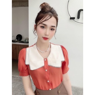 A22- Áo sơ mi nữ tay phồng phối cổ