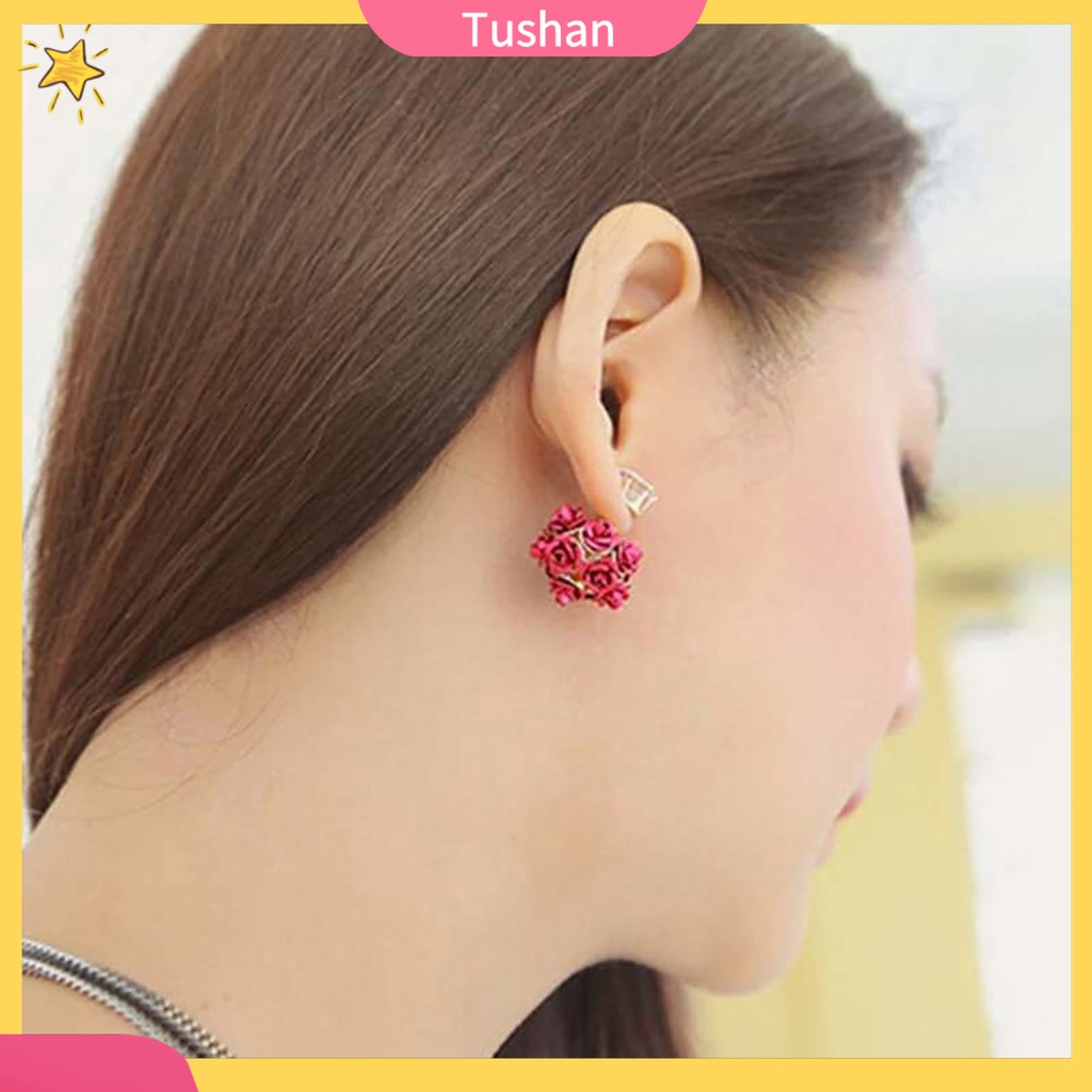 Đôi khuyên tai hình hoa hồng đính đá thời trang cho nữ