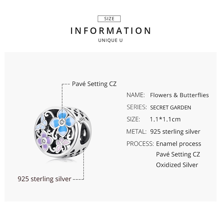 Hạt charm bạc sterling 925 Bamoer SCC2061 dòng thiết kế Secret Garden 3 kiểu thời trang tự làm trang sức vòng cổ