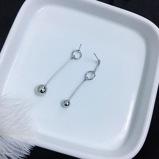 Khuyên tai dáng dài tròn lệch thả ngọc bạc