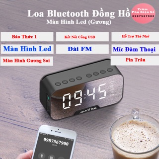 Loa Bluetooth Kiêm Đồng Hồ Màn Hình Led Tráng Gương (Đồng hồ báo thức, Đài FM)