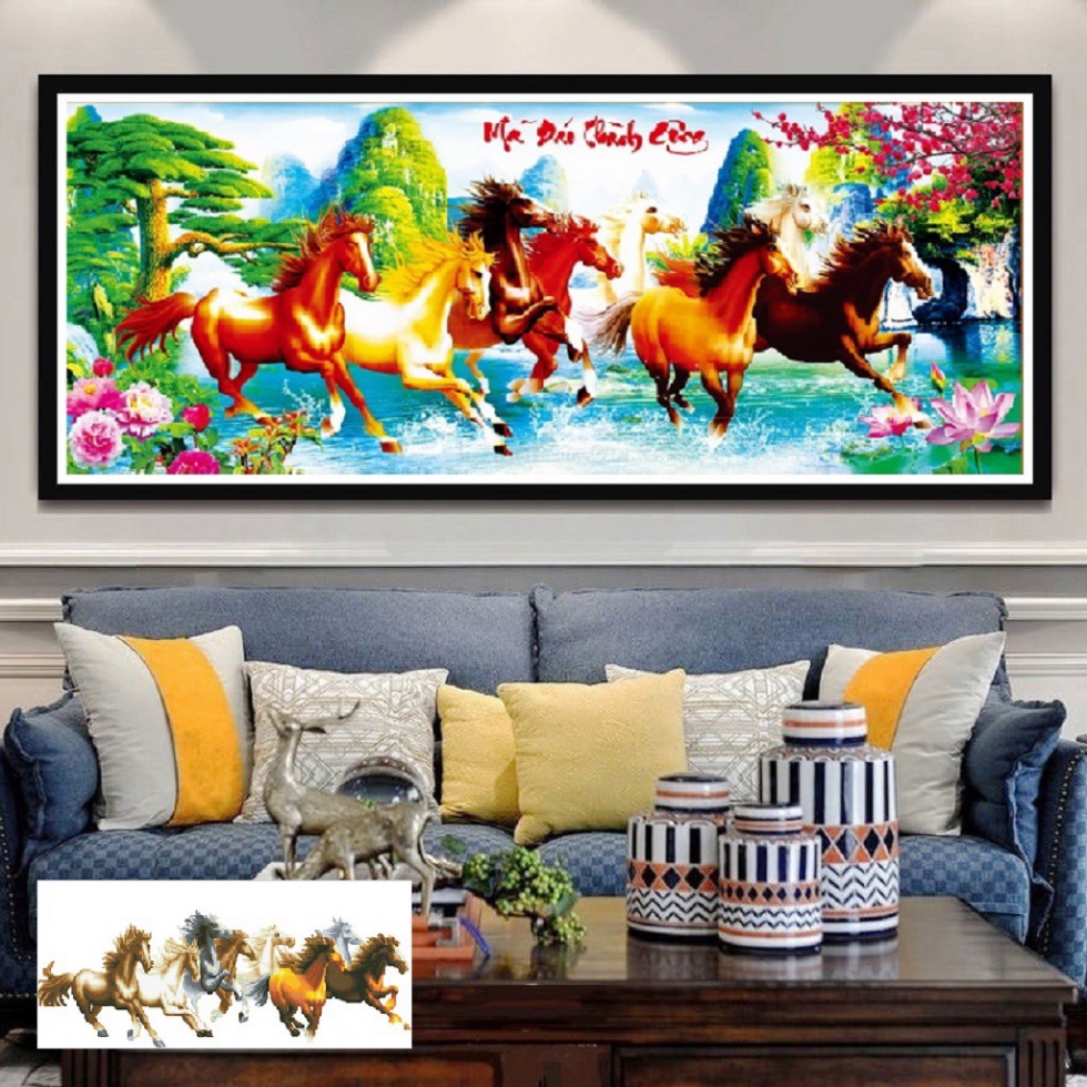 {Tặng thêm bút đính đá} Tranh Đính Đá Cao Cấp Mã Đáo Thành Công - Kích Thước 174x74cm | BigBuy360 - bigbuy360.vn