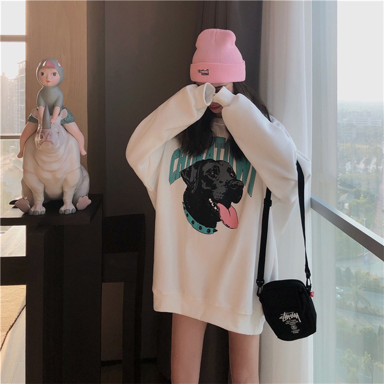 Áo sweater form rộng Unisex con chó siêu xinh PT3, Áo hoodie nỉ không mũ phong cách oversize streetwear | BigBuy360 - bigbuy360.vn