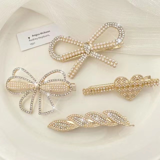 Kẹp tóc IF YOU đính đá và ngọc trai giả bằng hợp kim phong cách Hàn Quốc