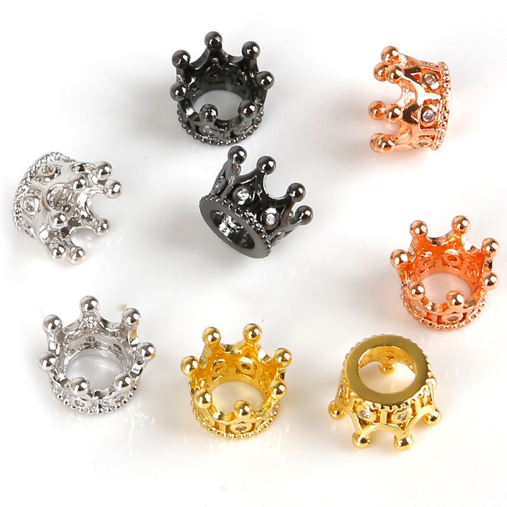 Hạt xỏ hình vương miện chất liệu zirconia ánh kim loại/ ánh đồng kích thước 7 * 11mm dành cho làm trang sức DIY