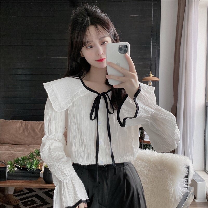 Áo sơ mi kiểu tay dài cổ cánh sen