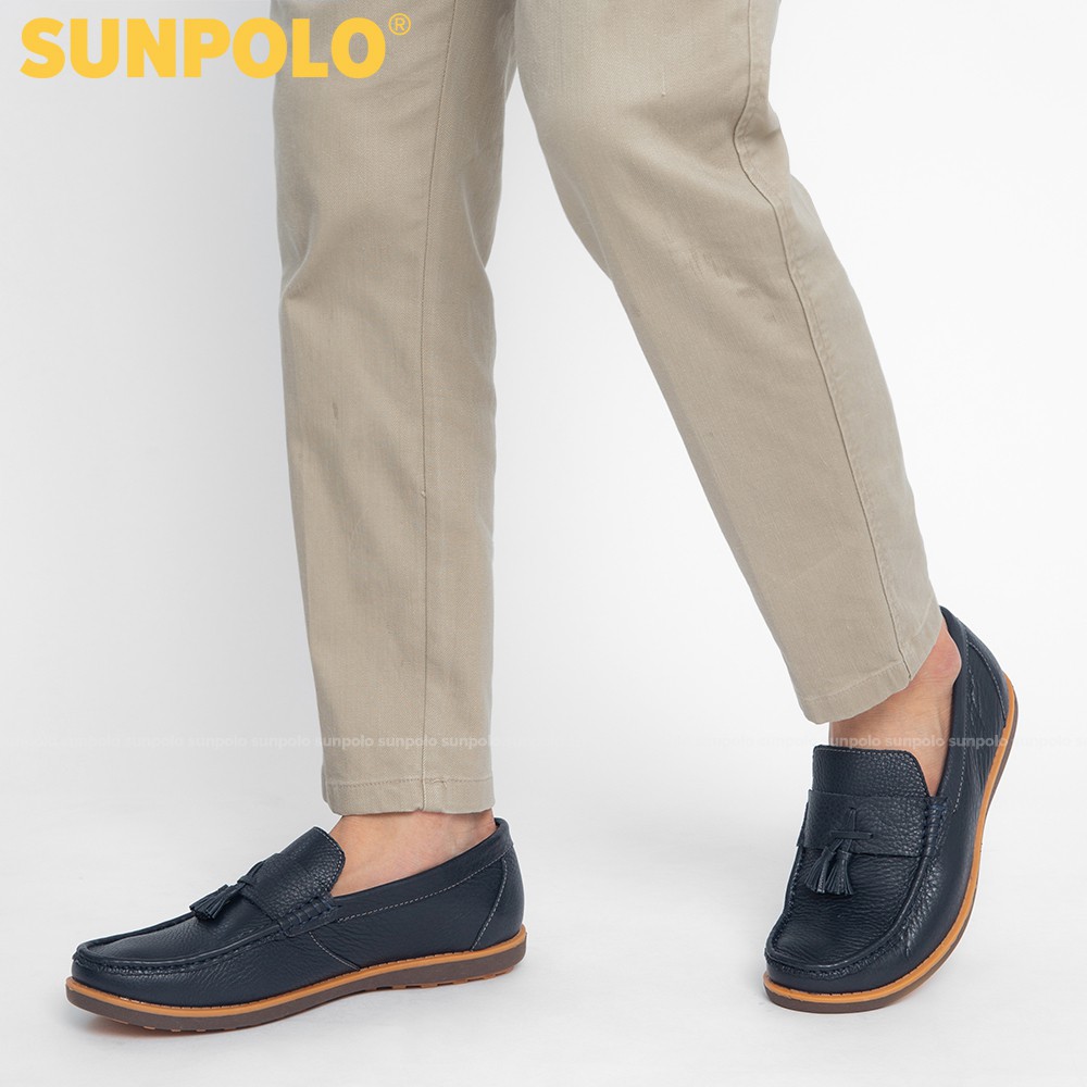 Giày mọi nam da bò SUNPOLO Xanh Navy - MU2581