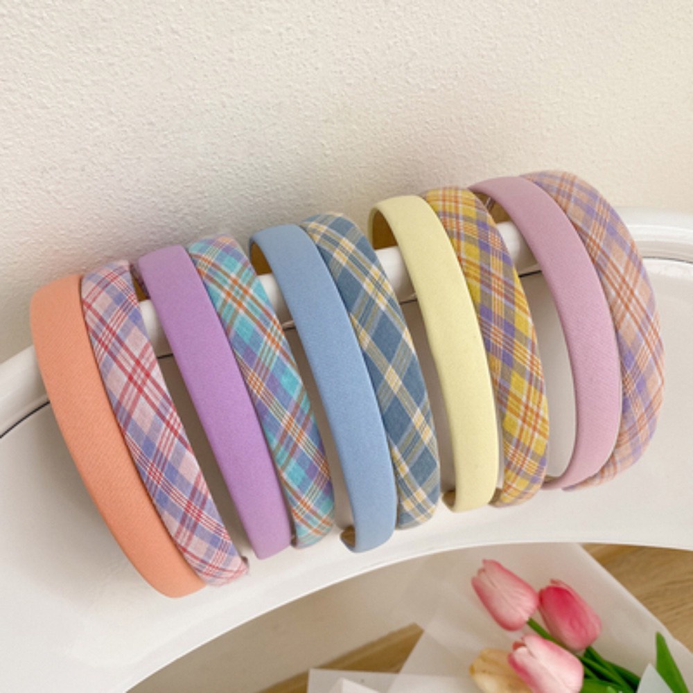 CX04 cài tóc băng đô bờm tóc nữ vải họa tiết caro hoa trơn màu pastel xinh xắn đơn giản
