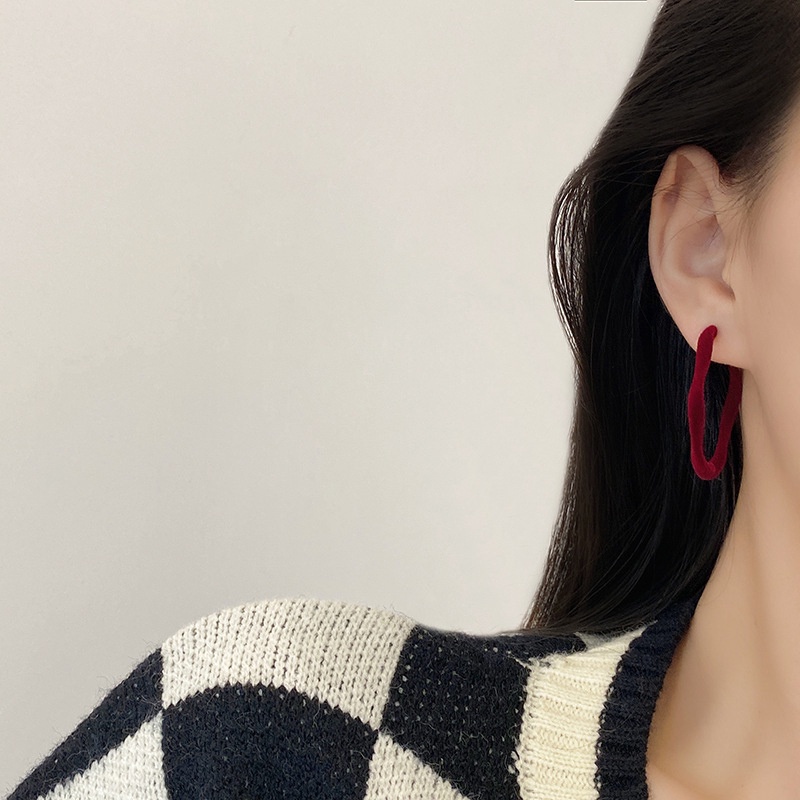 Bông Tai Hình Chữ C Bằng Vải Flannel Thời Trang