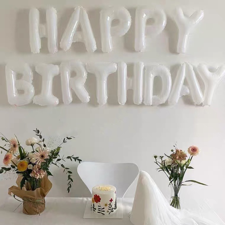 Bóng chữ Happy birthday màu trắng sữa trang trí sinh nhật thôi nôi cho bé trai bé gái người lớn đẹp