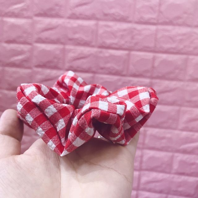 Dây cột tóc vải caro scrunchies phong cách Hàn