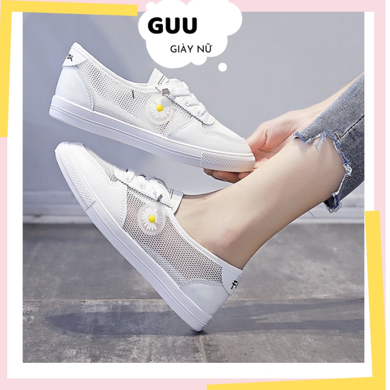 Giày lười nữ trắng hoa cúc, thoáng khí, khử mùi, chống trượt| slip on G9414