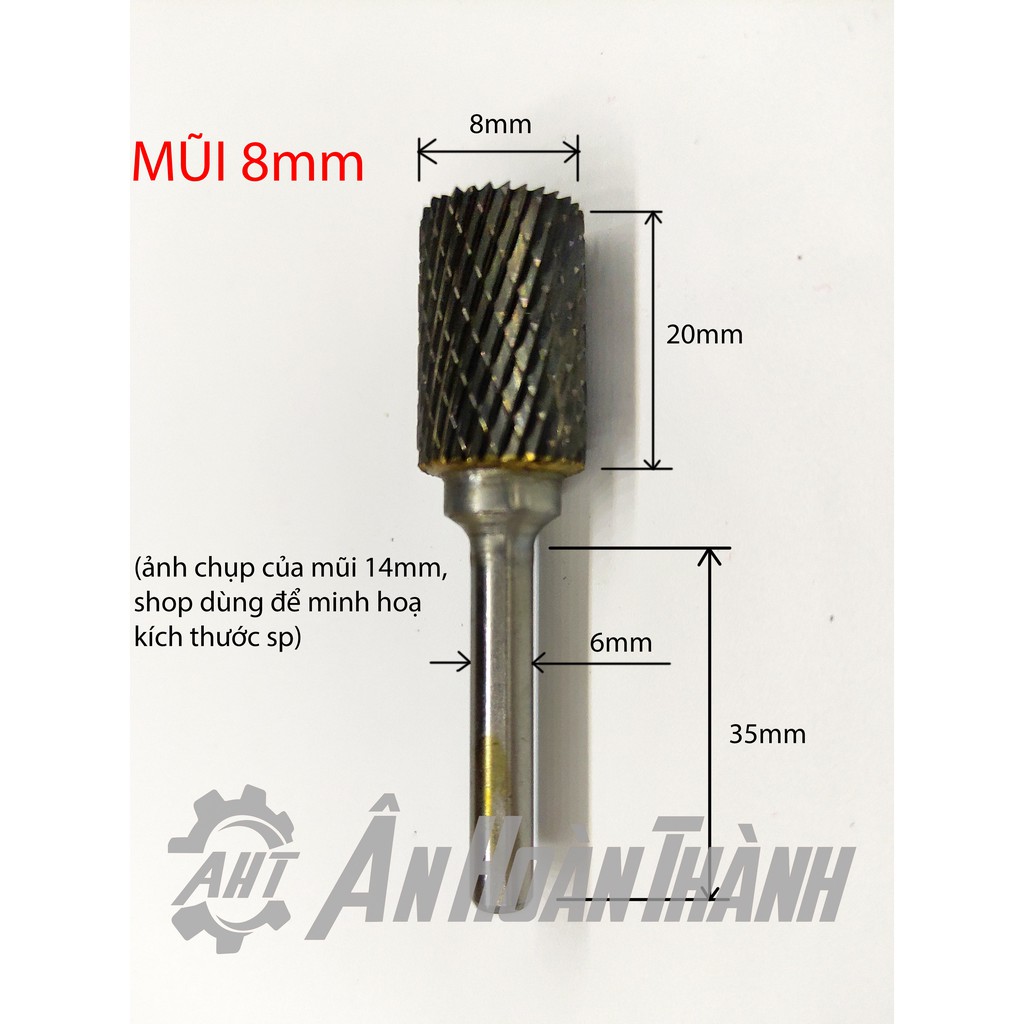 Mũi Mài Hợp Kim Vonfram Siêu Cứng – Cán 6mm – Hình Trụ 2 Xoáy