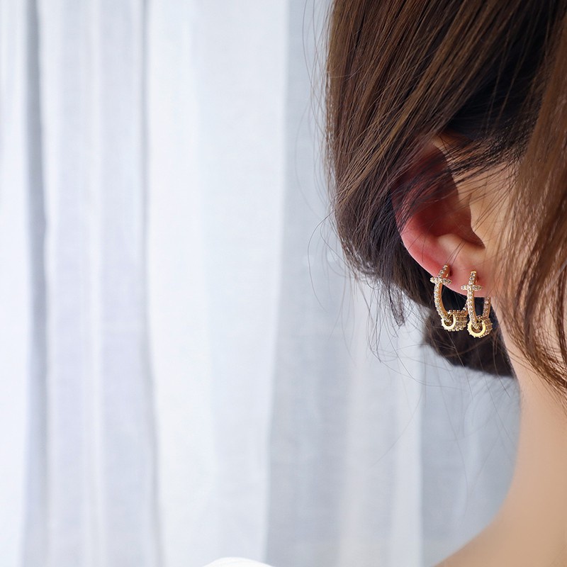 Khuyên Tai Tròn Mạ Vàng 14k Đính Đá Zircon Chất Lượng Cao Sang Trọng