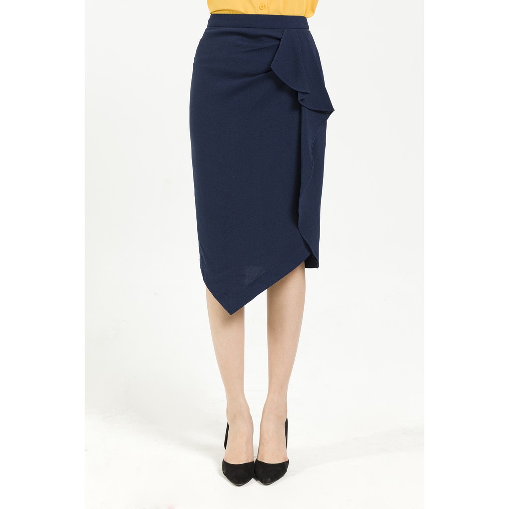 Chân váy ôm xếp ly bèo rủ lệch LAMER L62F19Q010-S3200 (Xanh tím than) | BigBuy360 - bigbuy360.vn