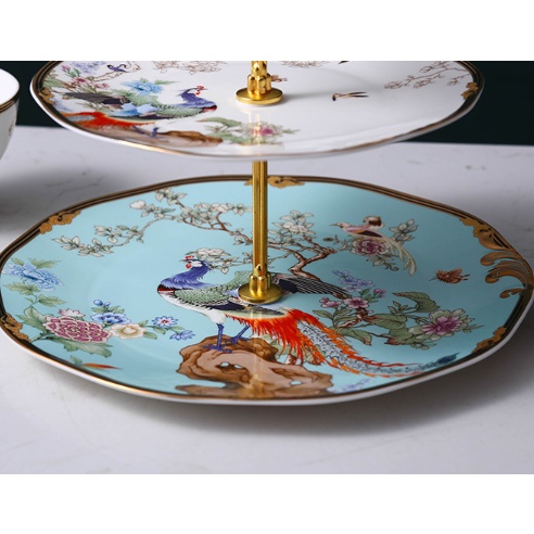 đĩa hoa quả 3 tầng sứ xương phong cách tân cổ điển. đĩa sứ để hoa quả sang trọng phong cách châu âu. đĩa đựng hoa quả
