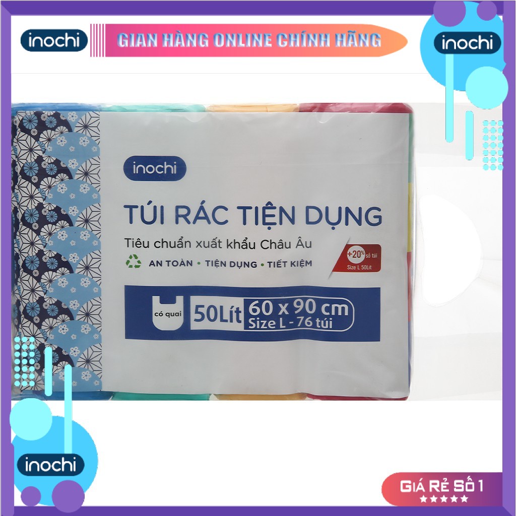 Lô 4 cuộn túi rác Inochi tiện dụng 50L (nhiều màu)