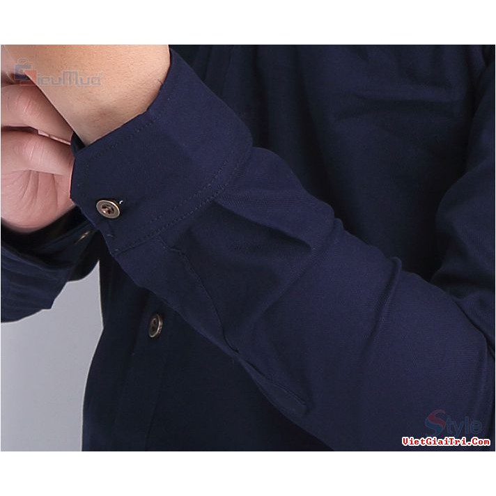 Áo sơ mi nam vải lụa Navi body nút bấm