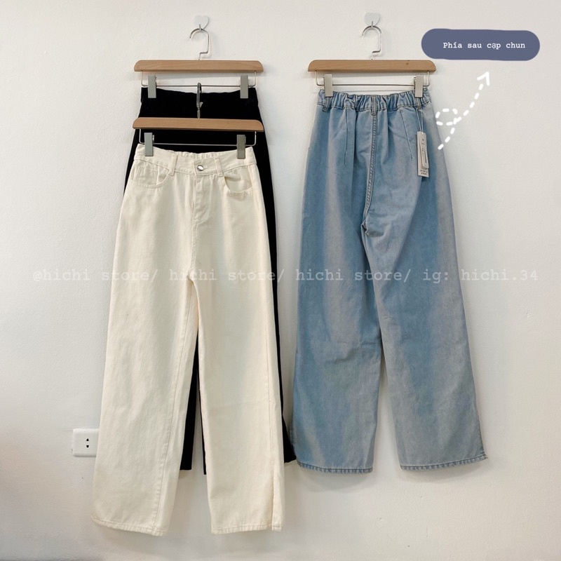 quần bò suông ống rộng kaki xẻ gấu hichi