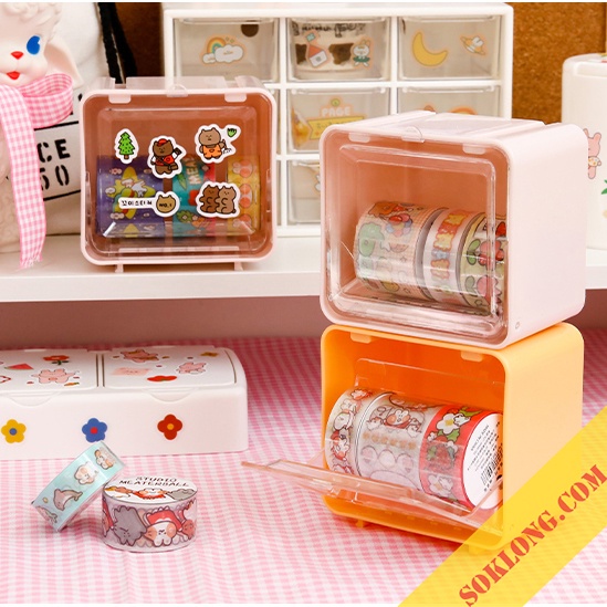 Hộp nhựa đựng washi tape, sticker, trang sức phụ kiện decor bàn học C05