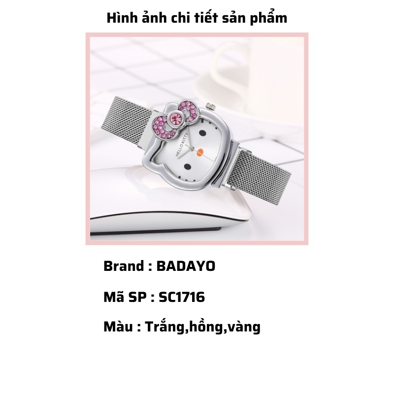 Đồng hồ mèo Kitty bé gái mạ vàng siêu dễ thương  BADAYO SC1716