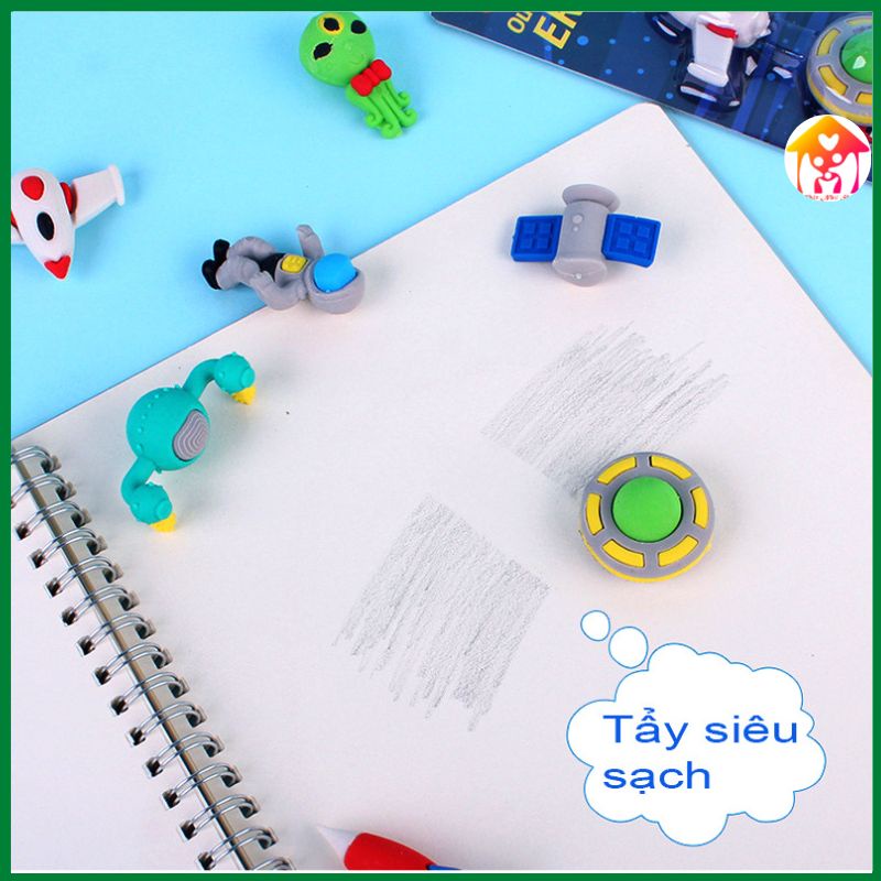 Bộ 4 Cục Tẩy Phi Hành Gia Đóng Vỉ Siêu Đẹp Cho Bé- Tẩy Phi Hành Gia An Toàn Tiện Dụng