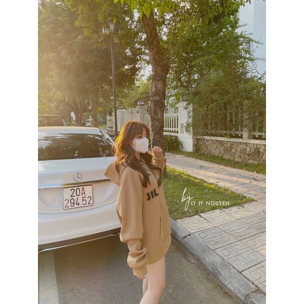 Áo hoodie dài tay màu nâu dành cho nữ