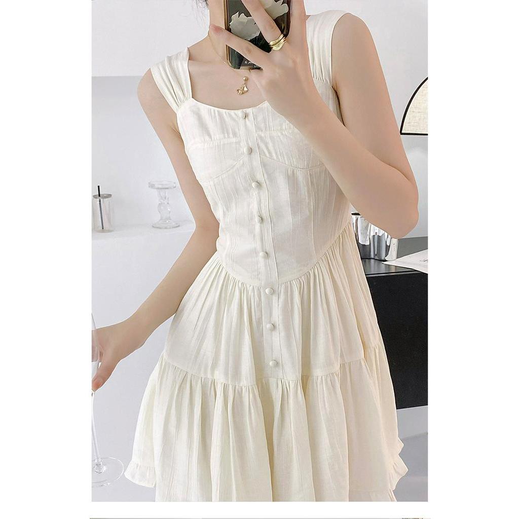 Đầm Hai Dây Màu Trắng Dáng Ôm Phong Cách Thời Trang Pháp 61924