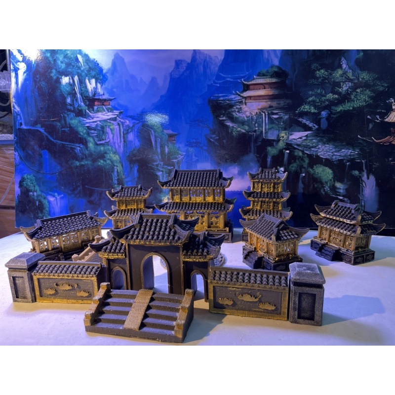 Combo nhà chùa trang trí tiểu cảnh, non bộ, bán cạn màu vàng ánh kim độc đáo