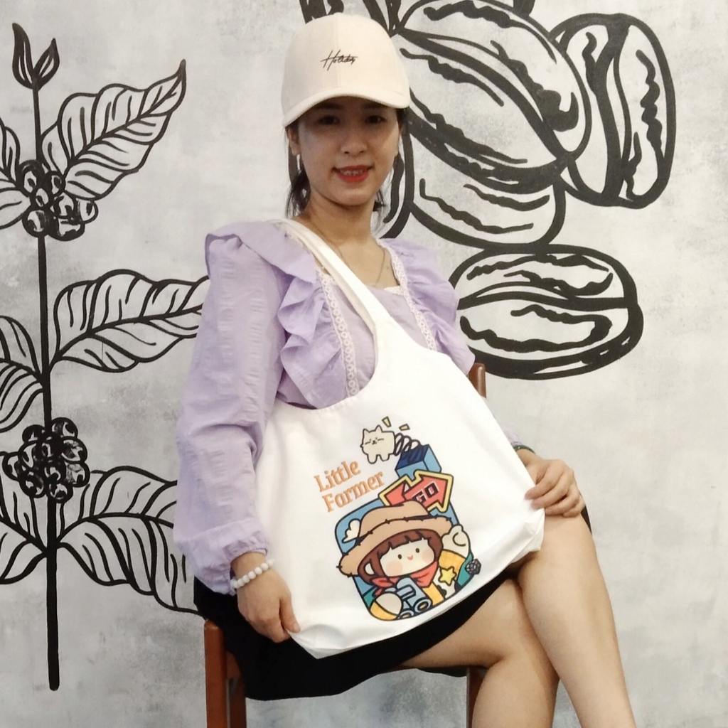 Túi note hàn quốc, vải canvas 100% poli cao cấp, phong cách thời trang ulzzang, có khoá miệng xịn xò LITTLE FARMER K11