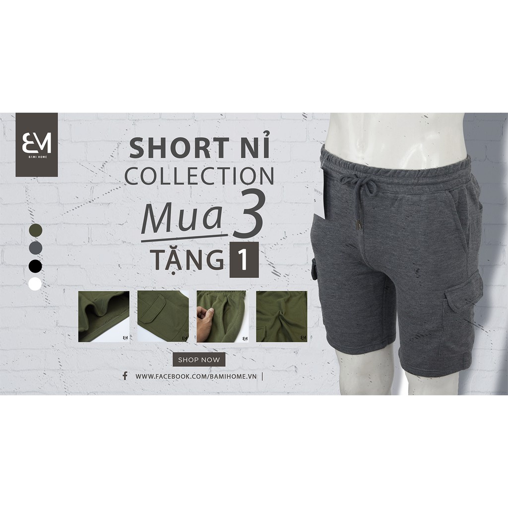 Quần short nỉ túi hộp BAMI HOME chất nỉ dày dặn, túi hộp phong cách cá tính QSN- 011 | BigBuy360 - bigbuy360.vn