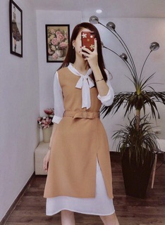 Váy phối sơ mi thắt eo kèm đai cưc xinh